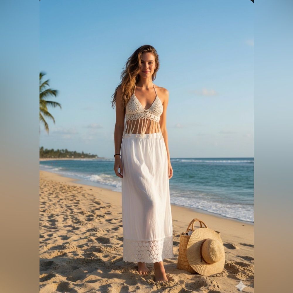 Abercrombie Kids Cream Maxi Skort with crocheted hem - Picture 10 of 11